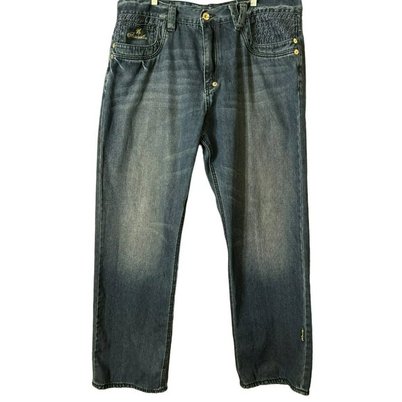 Coggi Australian Men's Embellished Denim Jeans 40 x 34 Medium Wash Applique - Picture 1 of 8